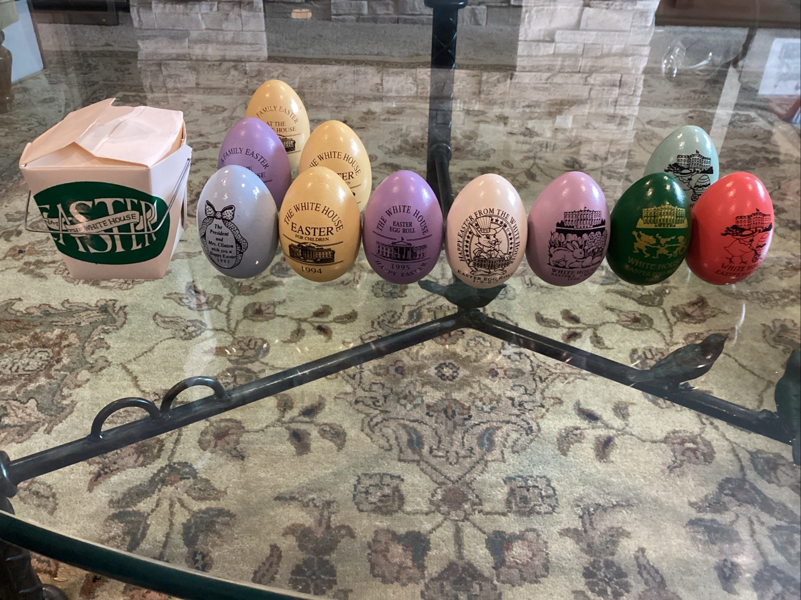 11  Clinton White House Easter Eggs 1993-2000 Incl. (3) 1993 & Box (See Listing)