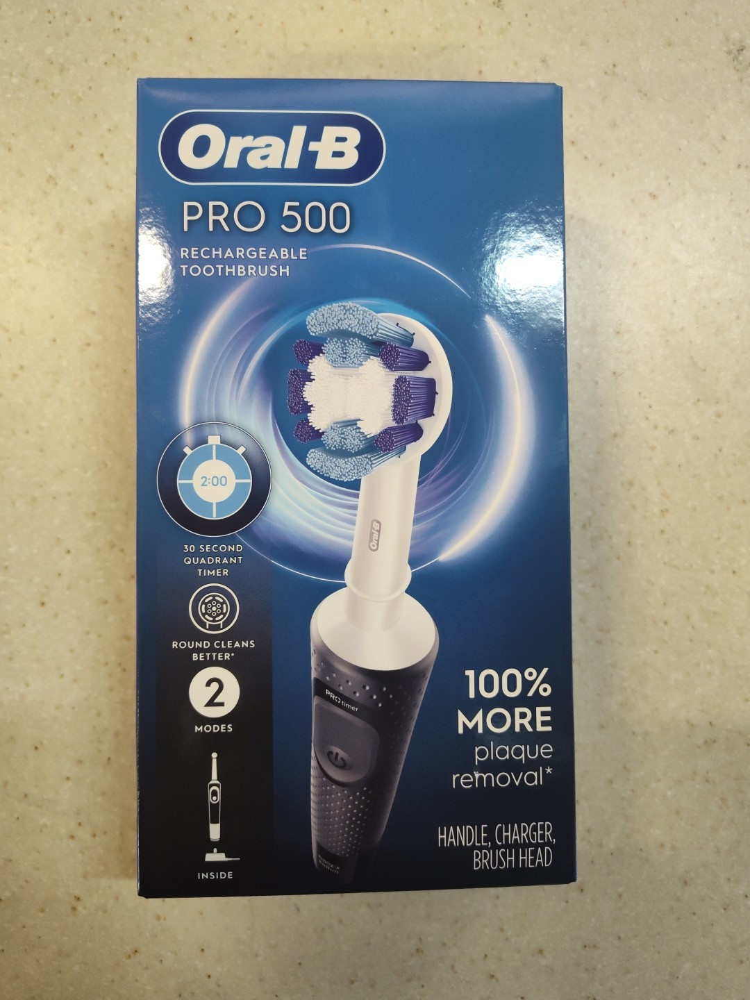 Oral-B Pro 500 Black Rechargeable Toothbrush 2 Modes 30 Second Quadrant Timer