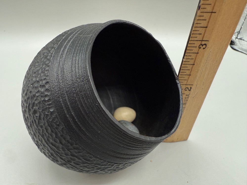 ESTATE ABSTRACT ART POT PLASTIC OR NUT SHELL EGGS SIGNED STUDIO 2001 UNIQUE