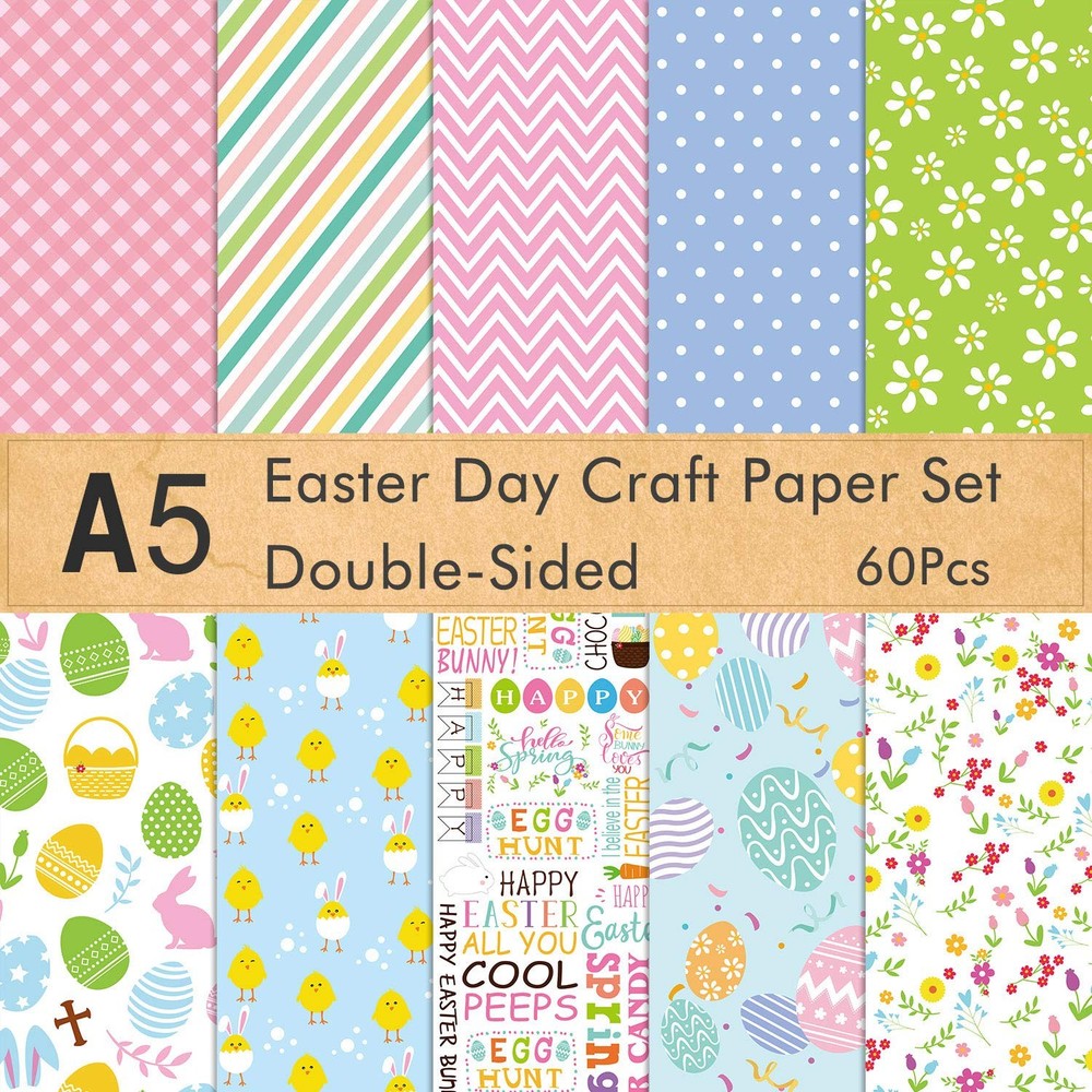 FEPITO 60 Pcs Easter Decorative Paper Set A5 Size A5-60PCS, Multicolored