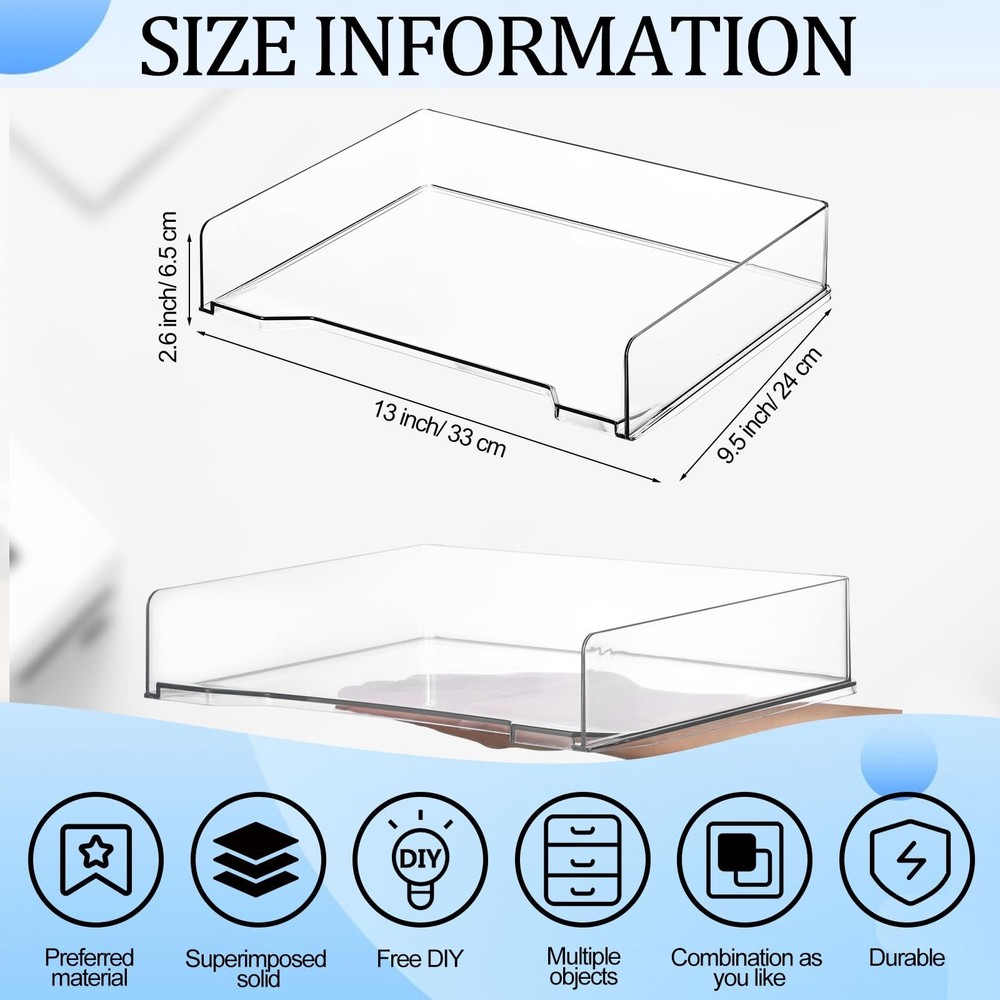 DoubleFill 2 Pcs Stackable Letter Tray Rectangular Plastic Desk Organizer 13 ...