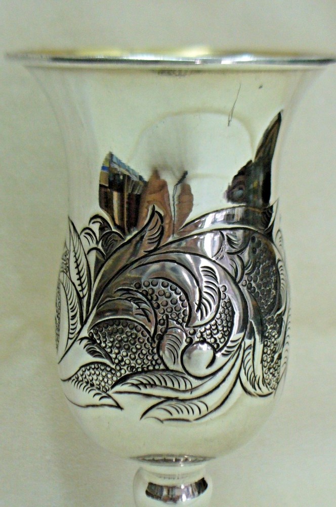 SABBATH KIDUSH CUP HANDMADE STERLING SILVER ENGRAVED FLORAL DESIGNS