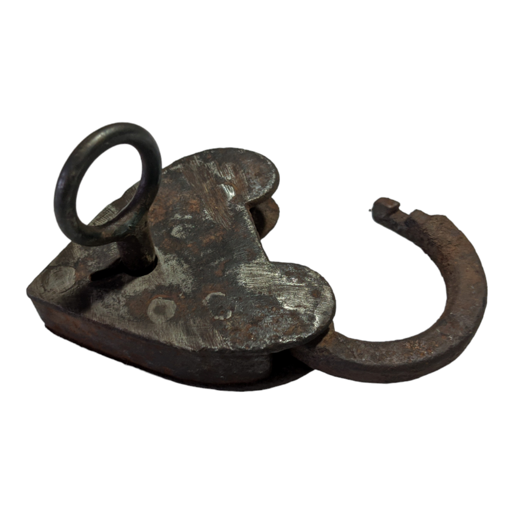 1850's Old Antique Solid Strong Heavy Iron Unique Heart Shape Lock & Key