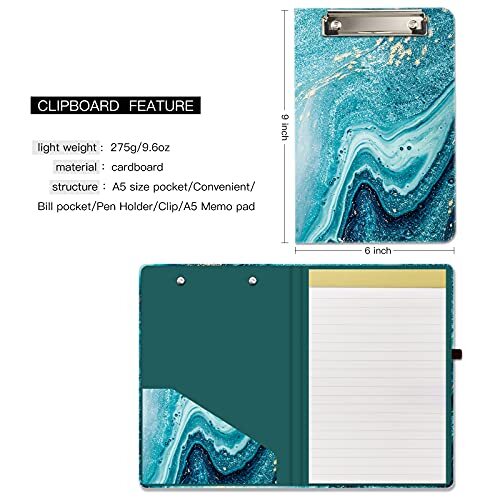 Mini Clipboard Folio with Refillable Lined Notepad and Interior Storage Pocke...