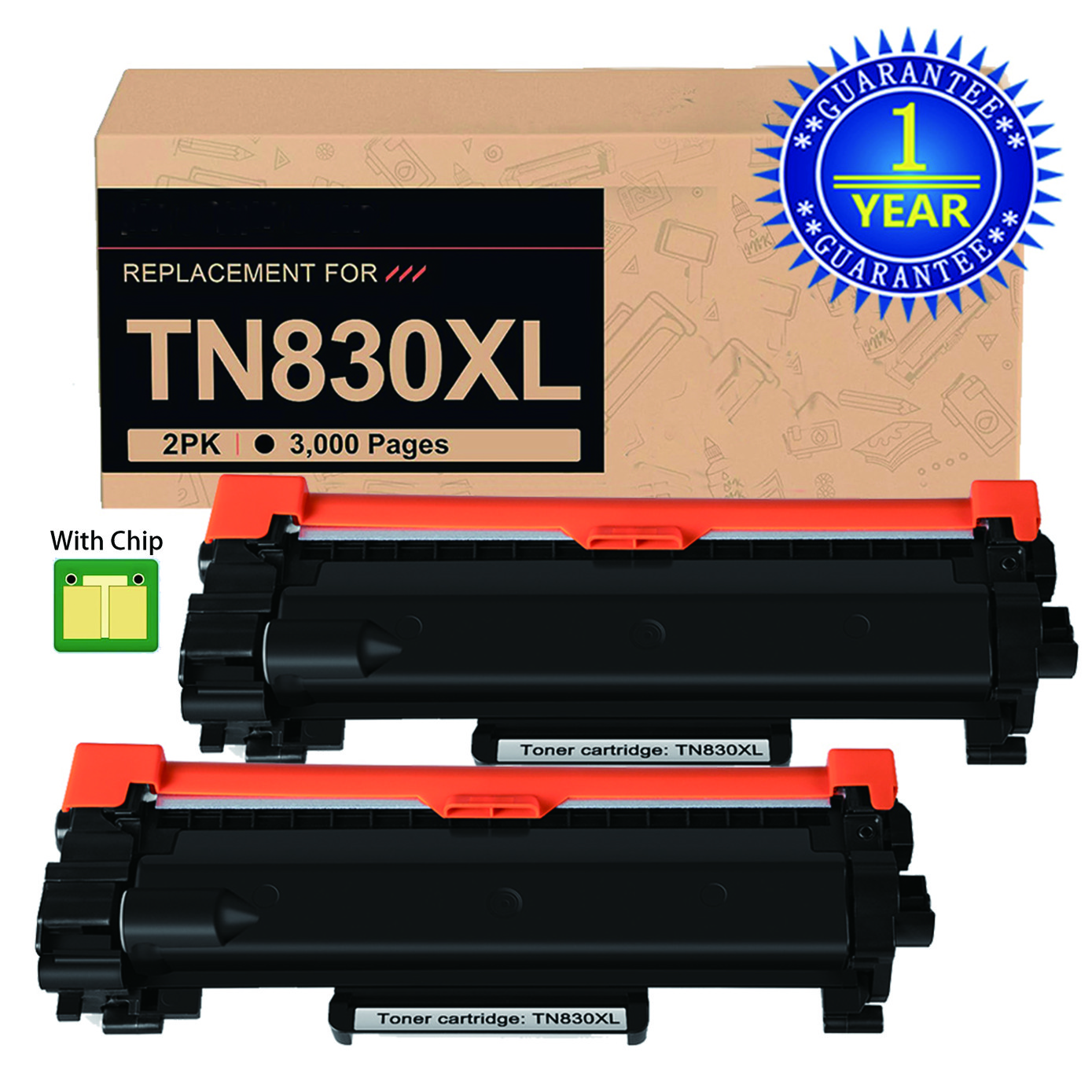 2PK TN830XL Toner Compatible for Brother TN830 XL DCP-L2640DW HL-L2405W L2465DW