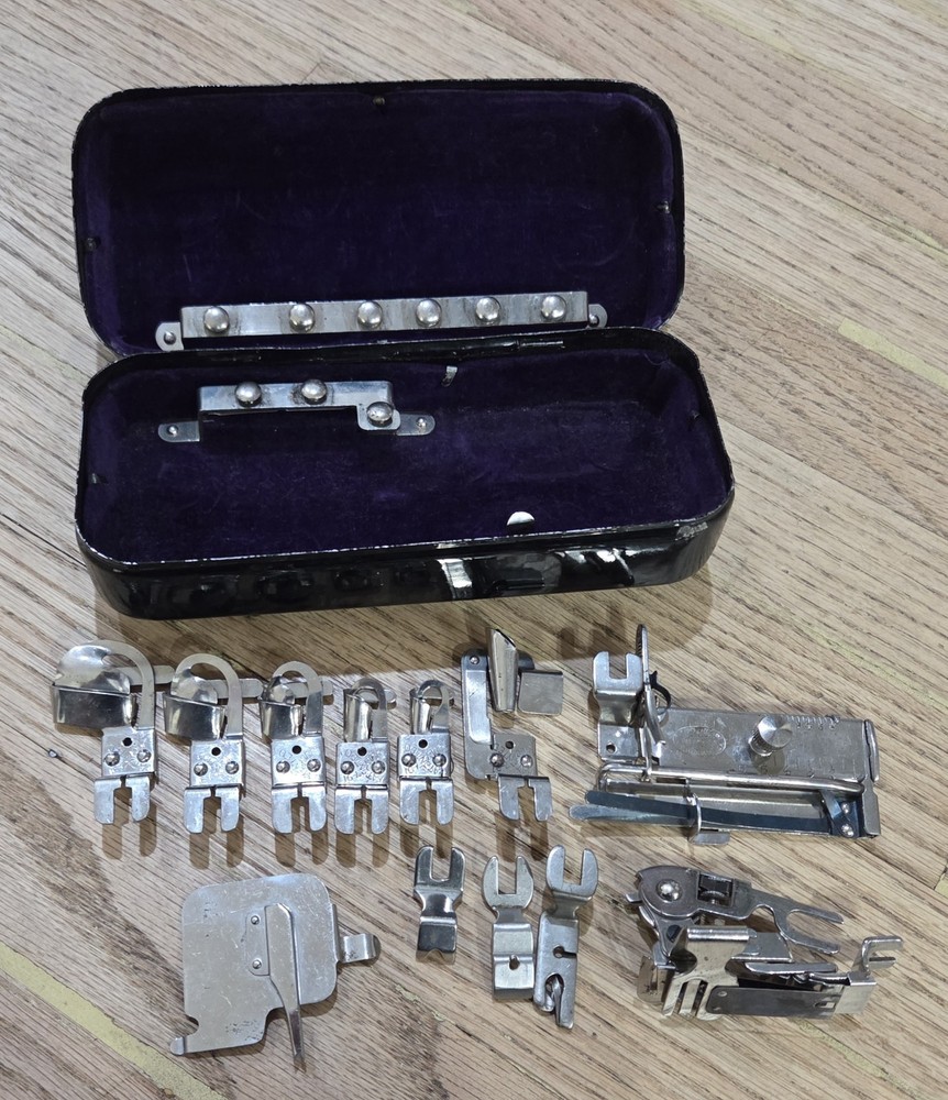 White Sewing Machine Attachments And Case