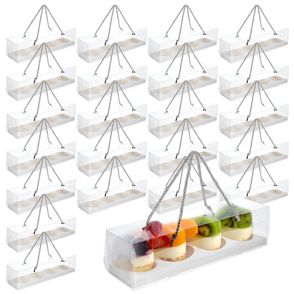 24 Pcs Clear Cupcake Boxes with Handle 12x3x3 Inch Rectangular Container Muffin