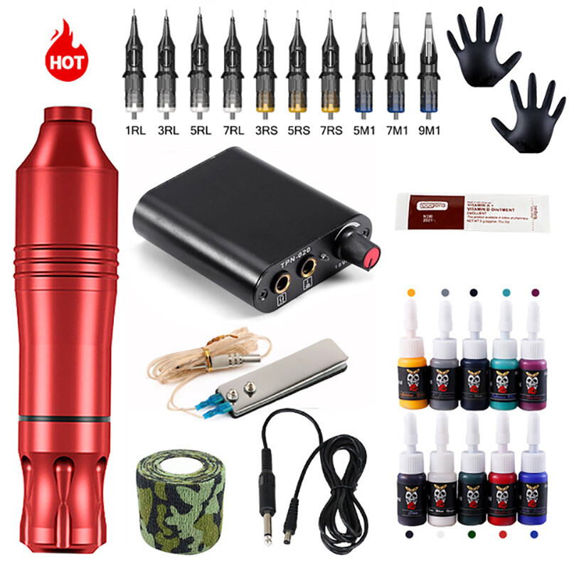 Tuffking Tattoo Machine Kit Power Supply Rotary Pen Cartridge Needles INK Grip