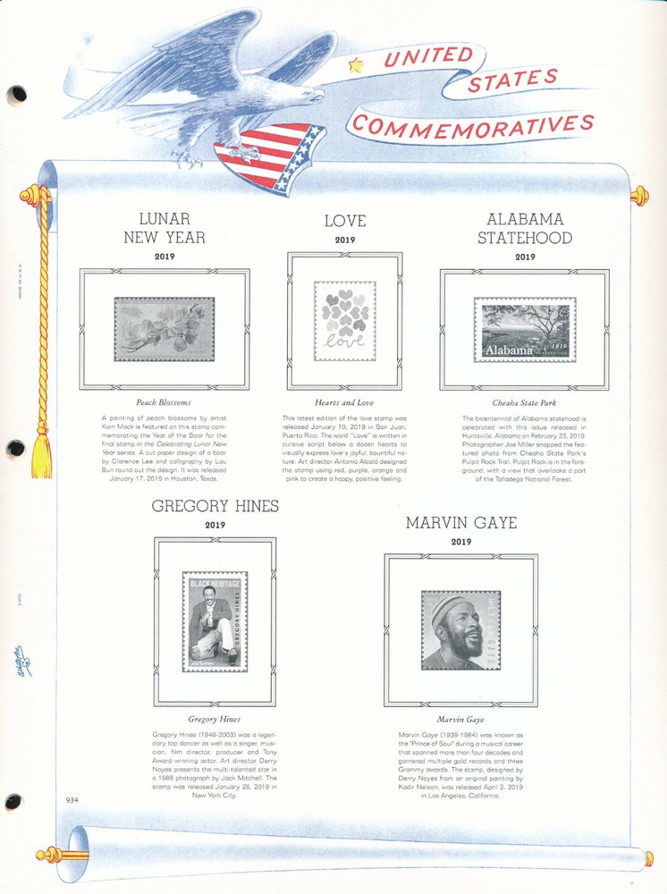 WHITE ACE 2019 US Commemorative Singles Stamp Album Supplement V
