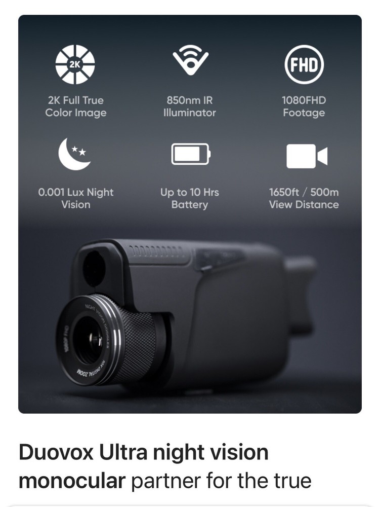 Duovox Ultra Night Vision monocular. 128gb Micro SD Card  NEW & Tested