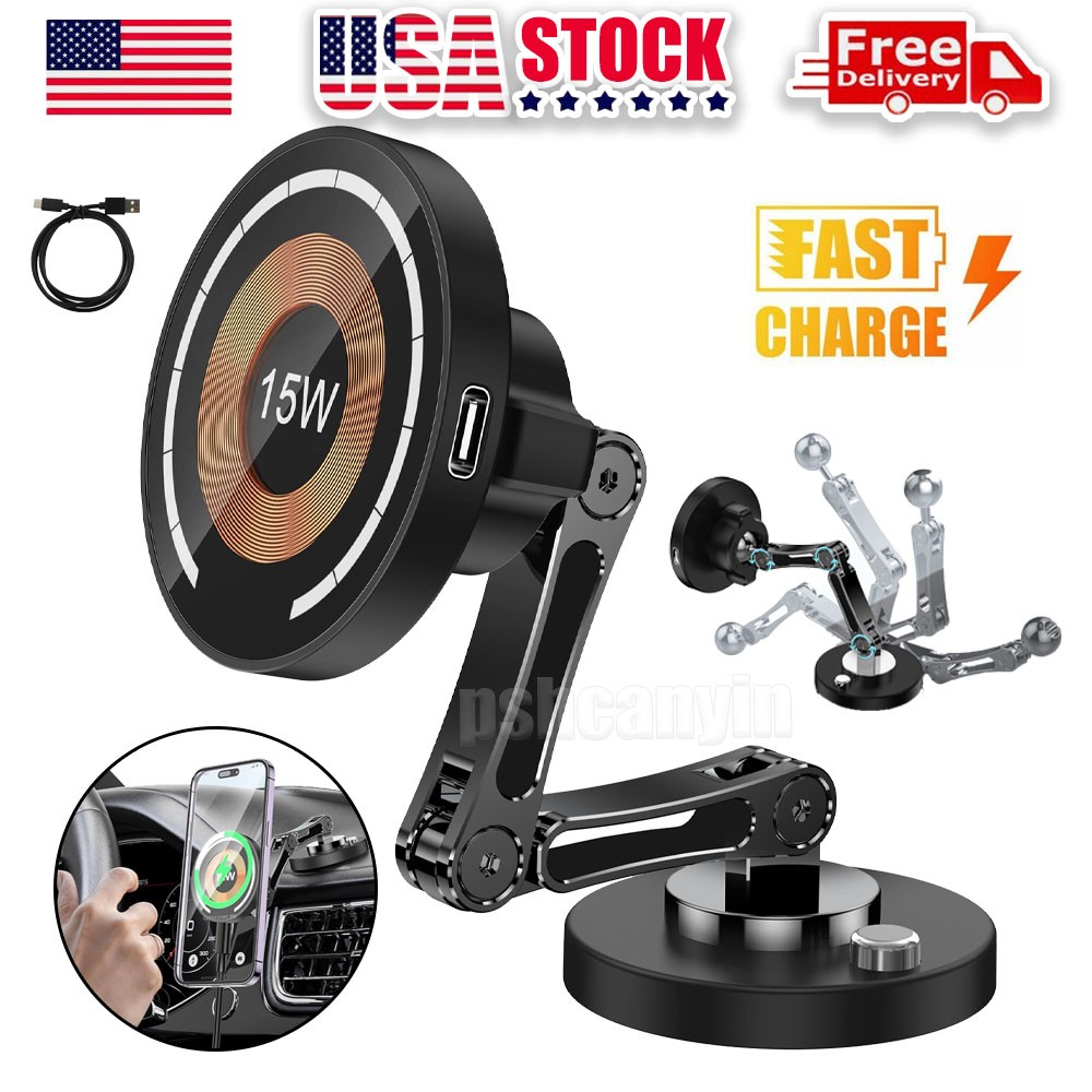 15W Magnetic Charger Car Mount for iPhone Android Dash Window Charging Mount
