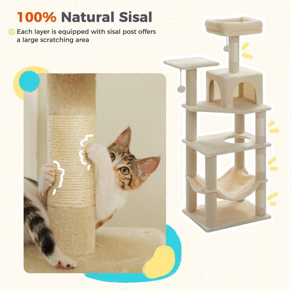 PAWZ Road Multi-Level Cat Tree Tower Scratching Post Large Hammock 2 Top Perches
