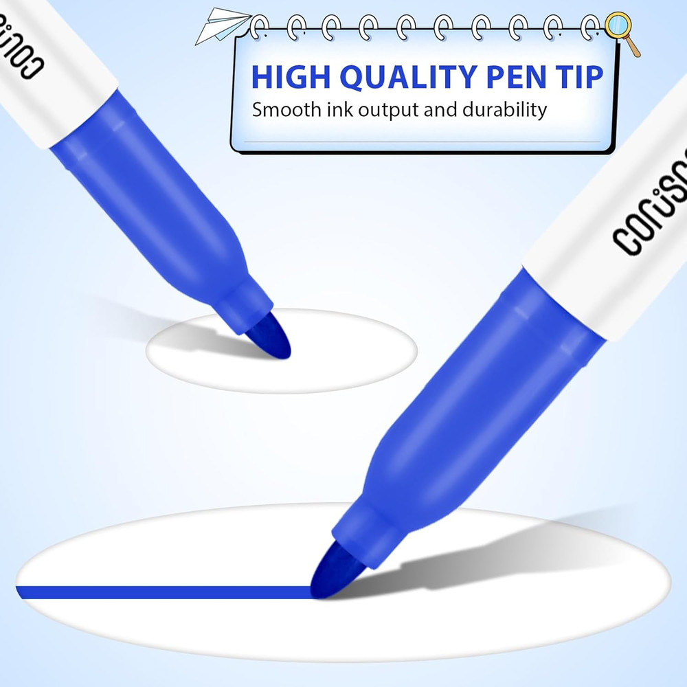 Blue Permanent Marker Fine Point, 18 Pack Quickly Drying, Waterproof, Smudge-Pro