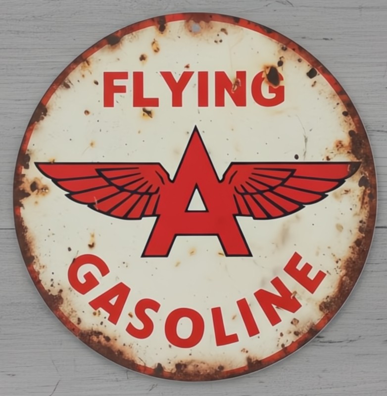 Flying A Gasoline 8" Diameter Novelty Metal Sign Made In USA New!