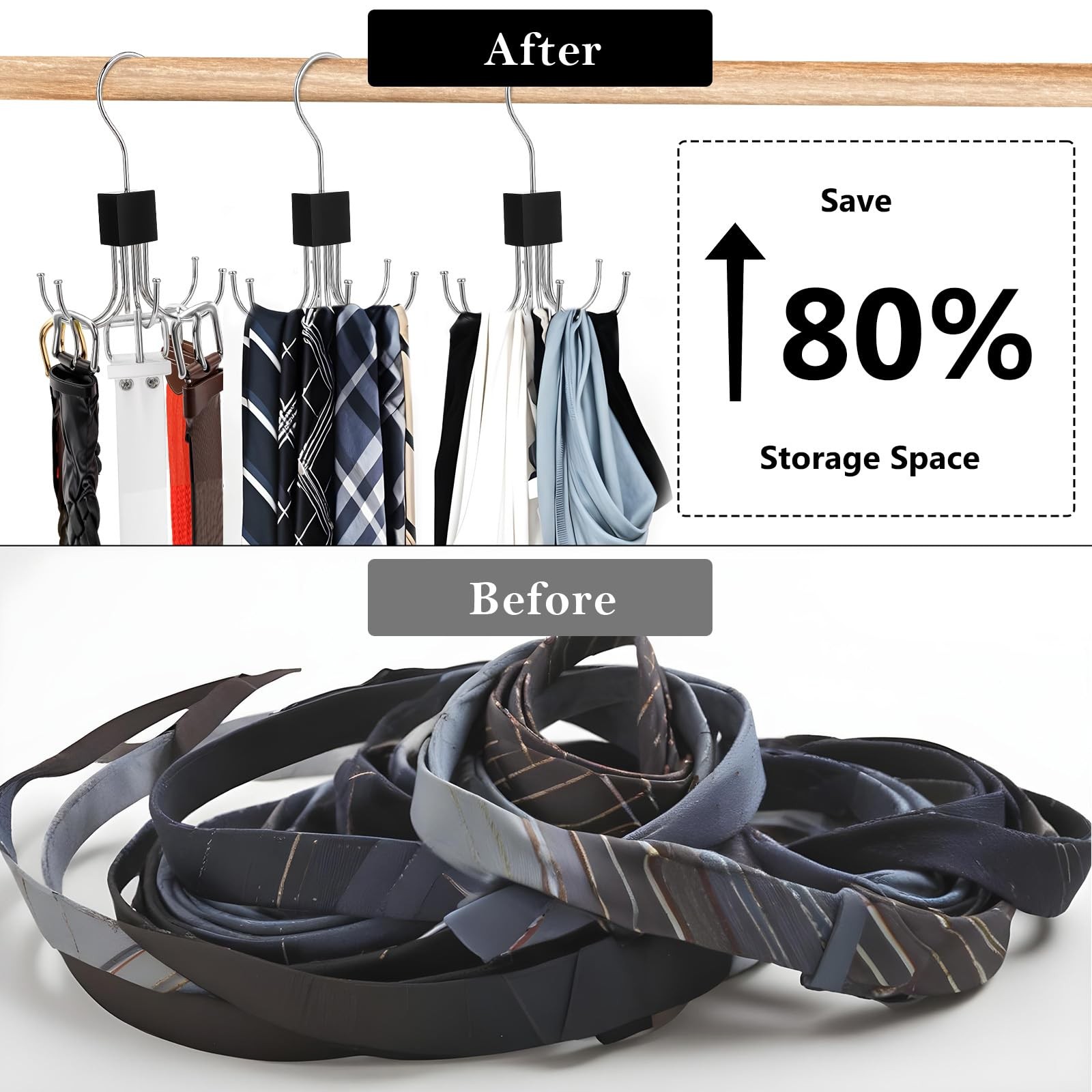 2 Pack Belt Hanger Organizer 360° Rotatable Bra Storage Rack for Ties Tank Tops