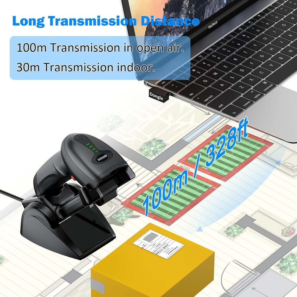 Rechargeable Barcode Scanner with Bluetooth Connectivity and Shock Protection