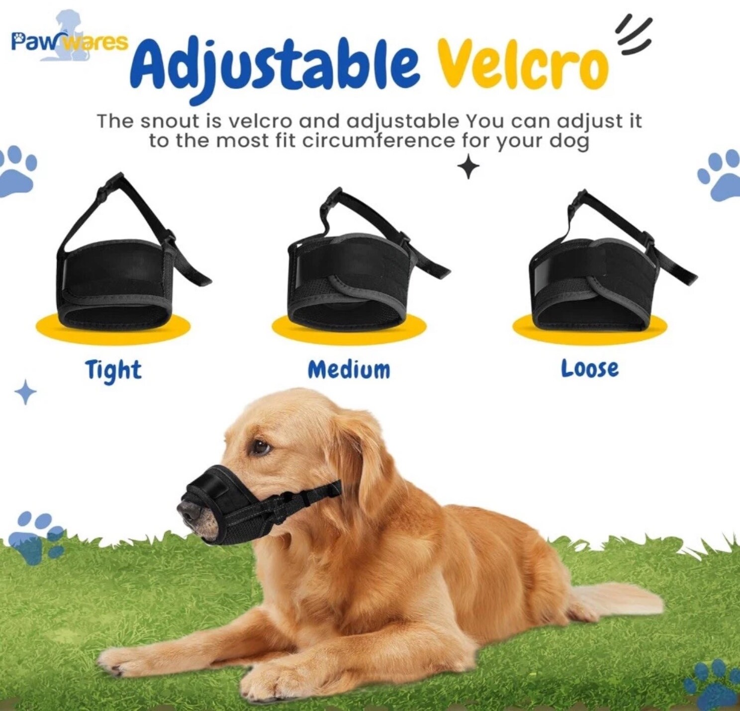 PawWares Dog Muzzle Soft Nylon Adjustable-Breathable-Drinkable | BLACK X-LARGE