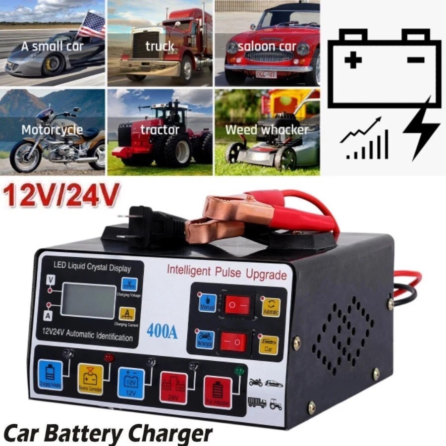 400A Heavy Duty Battery Charger 12V/24V Pulse Repair Car Battery Charger Trickle