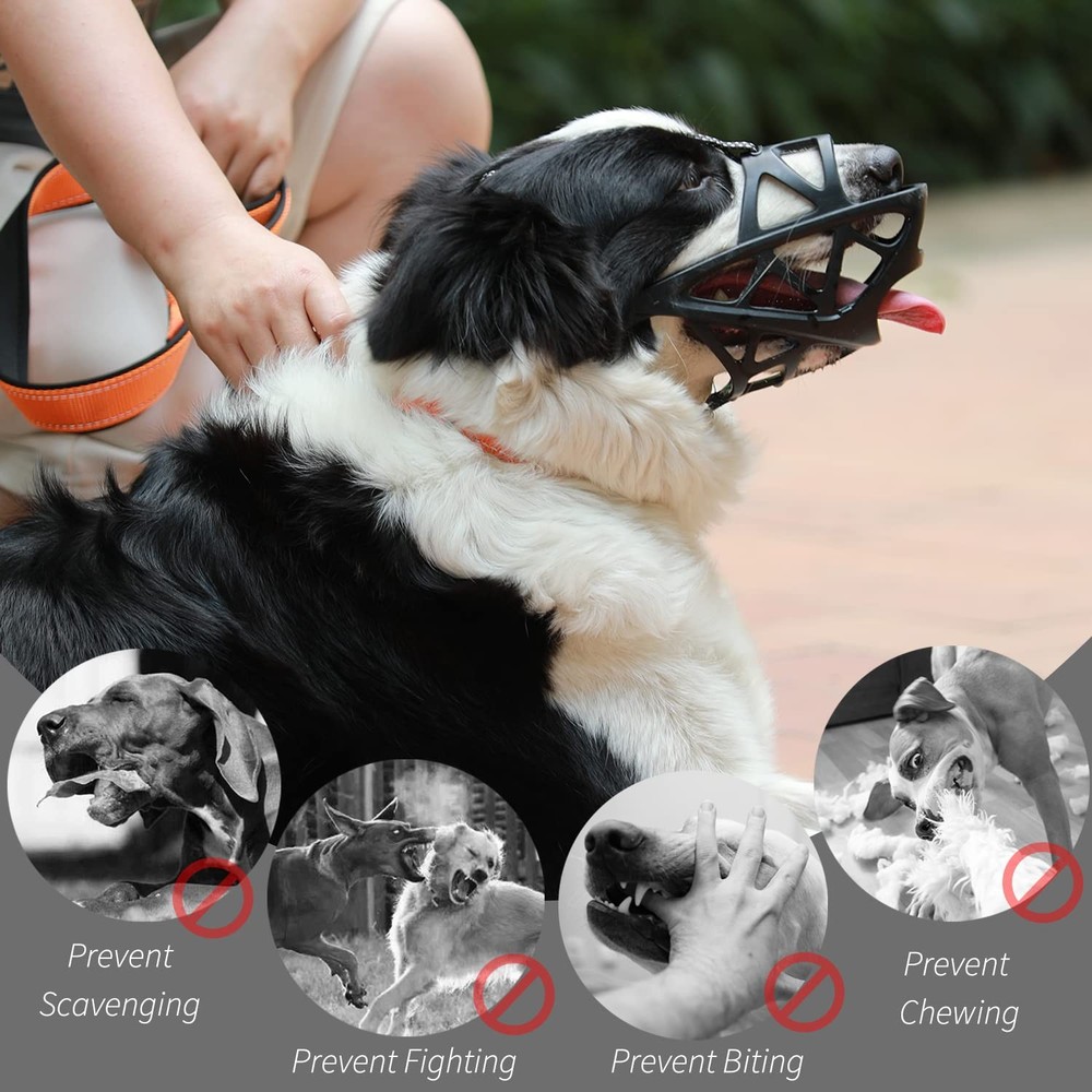 BARKLESS Dog Muzzle, Soft Basket Muzzle for Medium S(Snout 6.75-8.25"), Black