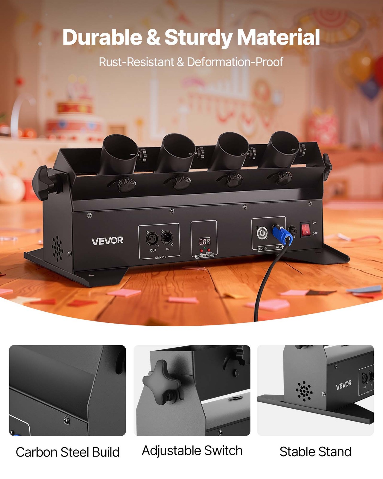 VEVOR 4-Shot Electric Confetti Cannon Machine DMX / Remote Control Party Effect