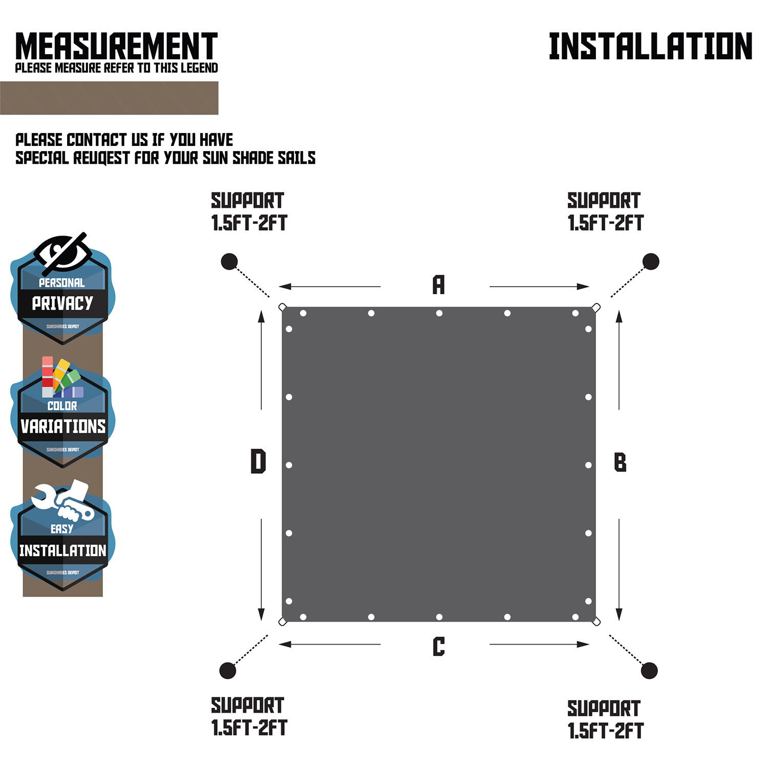 Sun Shade Sail 180GSM Straight Edge Shelter Canopy Cover Garden Outdoor Brown