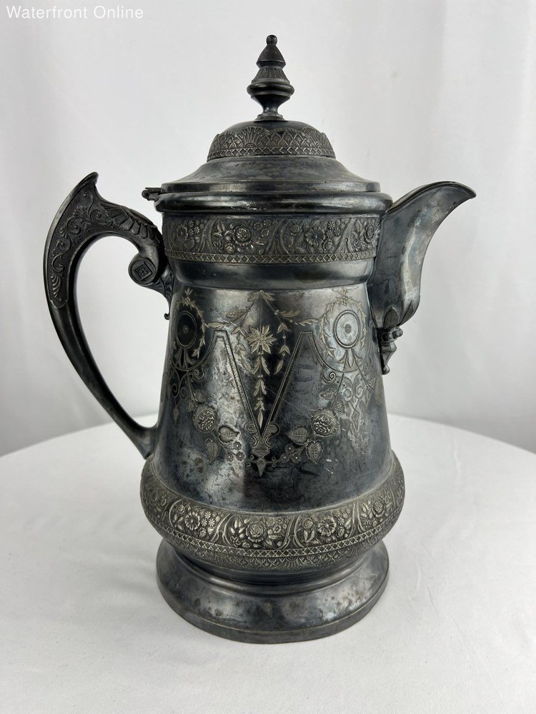 Large Antique Wilcox Silver Co Quadruple Lined Pitcher