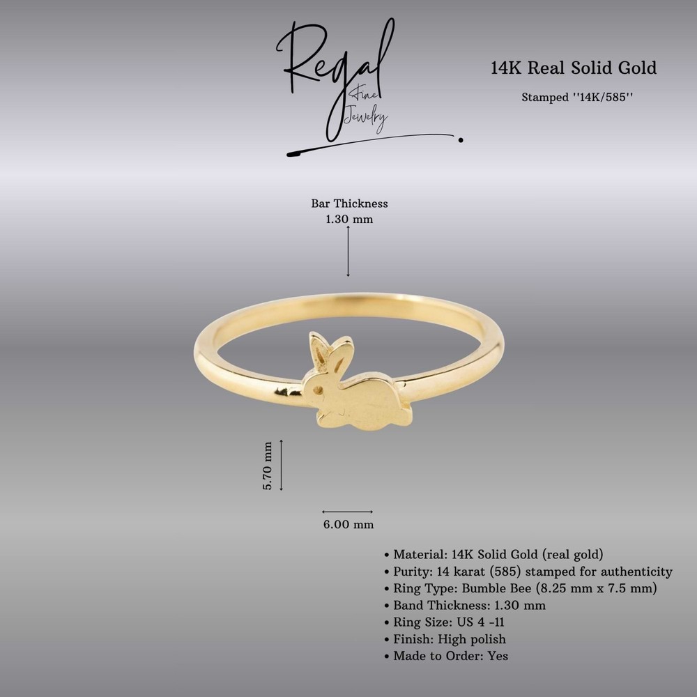 14K Solid Gold Rabbit Ring
