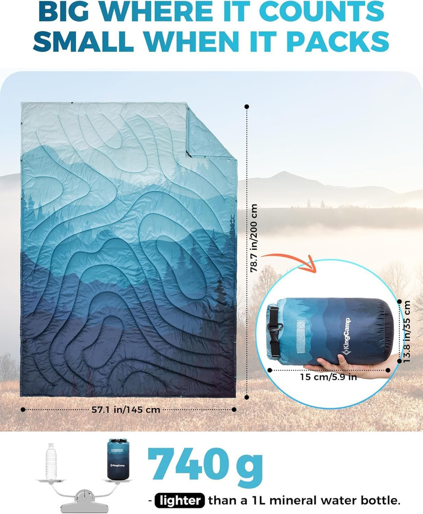 Ultralight Camping Blanket, Packable down Alternative Puffy Printed Wearable Bla