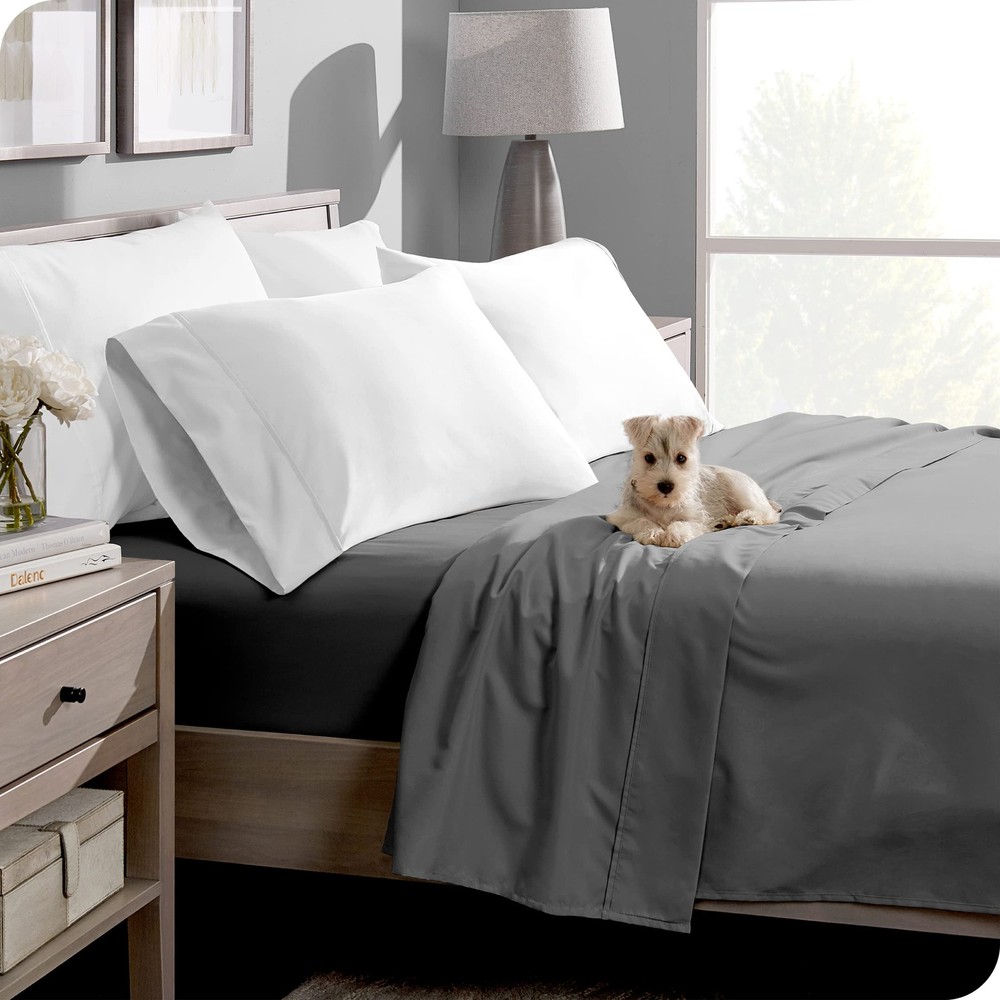 Kitchen Queen 2 Pack Grey Queen Flat Sheets Ultra Soft Microfiber 90x102