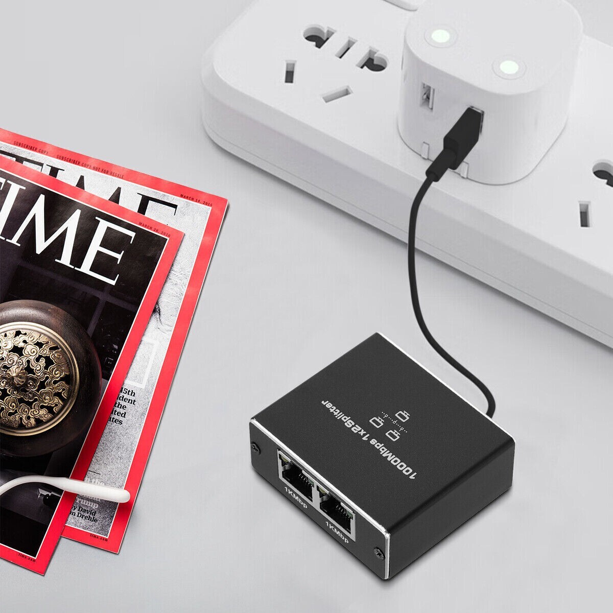 RJ45 Gigabit Ethernet Splitter 1000Mbps LAN Network Internet 1 to 2 Out Adapter