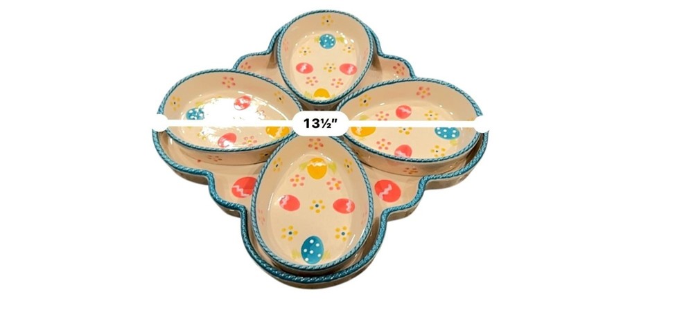 Temptations Easter Egg Divided Serving Platter 4 Removable Bowls Multicolor