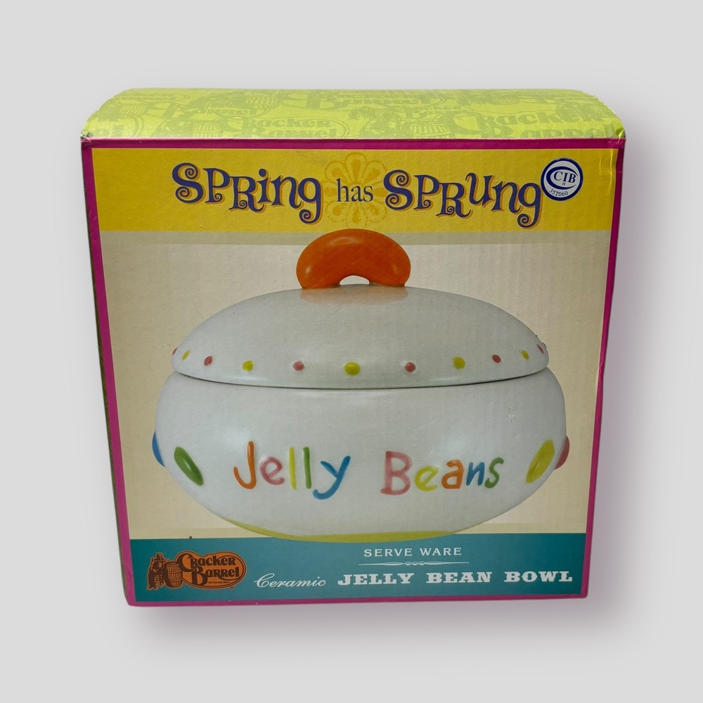 Cracker Barrel Easter Jelly Bean Bowl Candy Dish Spring Has Sprung Ceramic READ