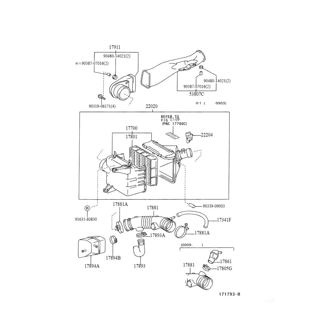 Toyota Tacoma Air Intake Hose 2000-2004 2.4L 2.7L 3.4L OEM 17881-62170