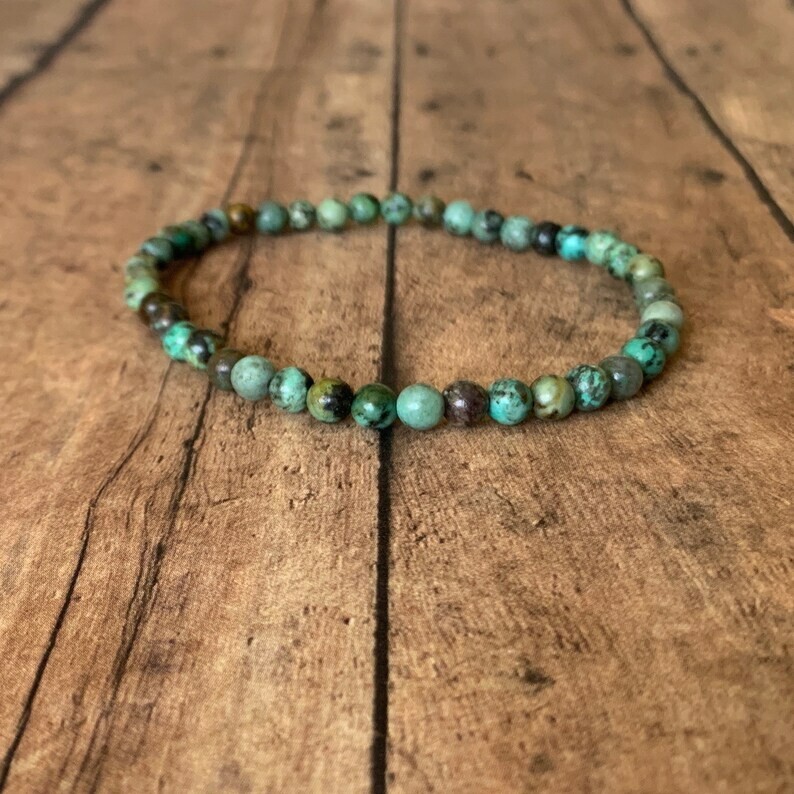 African Turquoise Stone 4mm Beaded Bracelet Healing Chakra Stretch 7'' Bracelet