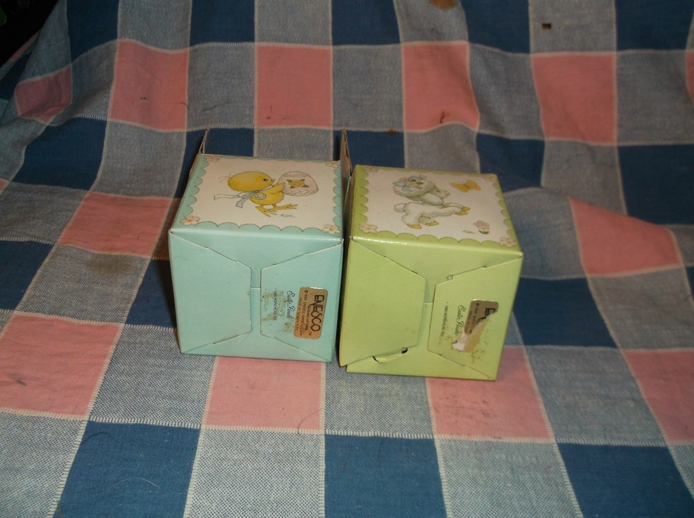 Two Enesco Easter Parade Folded Box Empty 3 7/8" High at Back Fun Graphics