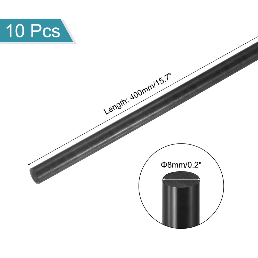 10Pcs ABS Plastic Rods, Diameter 8mm Length 400mm Black Stick Solid Bar