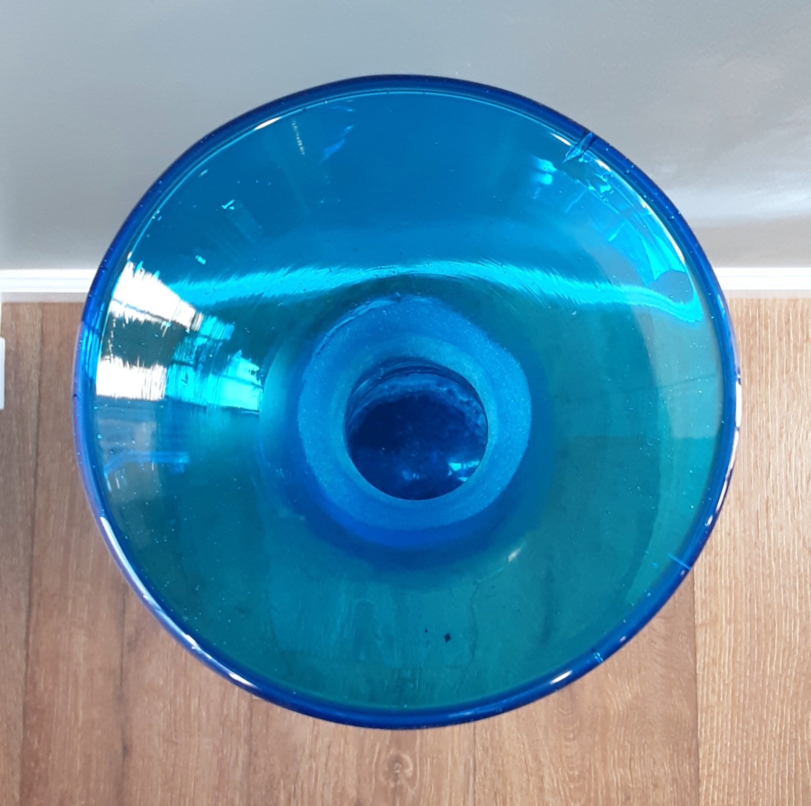 BLENKO HUGE 35.5" Art Glass Turquoise # 6138 Architectural Floor Decanter HUSTED