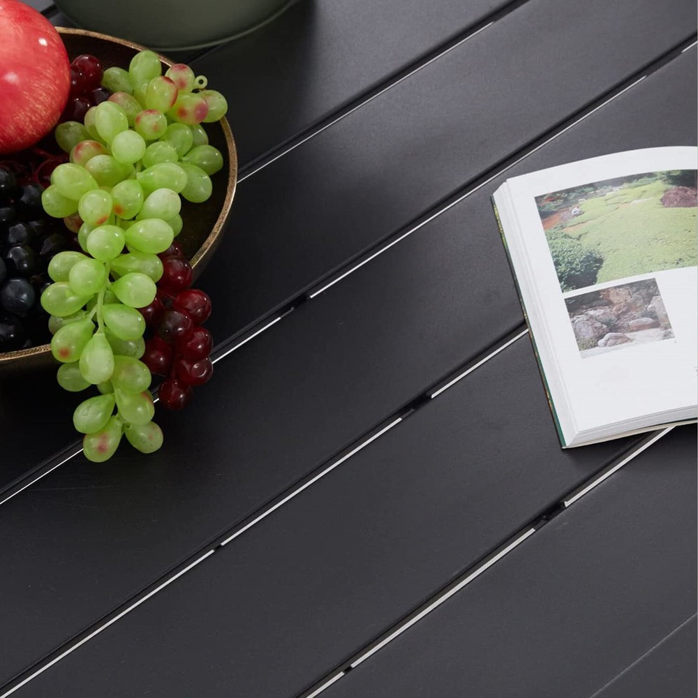 59inch Outdoor Dining Table Metal Rectangular Patio Dining Table w/Umbrella Hole