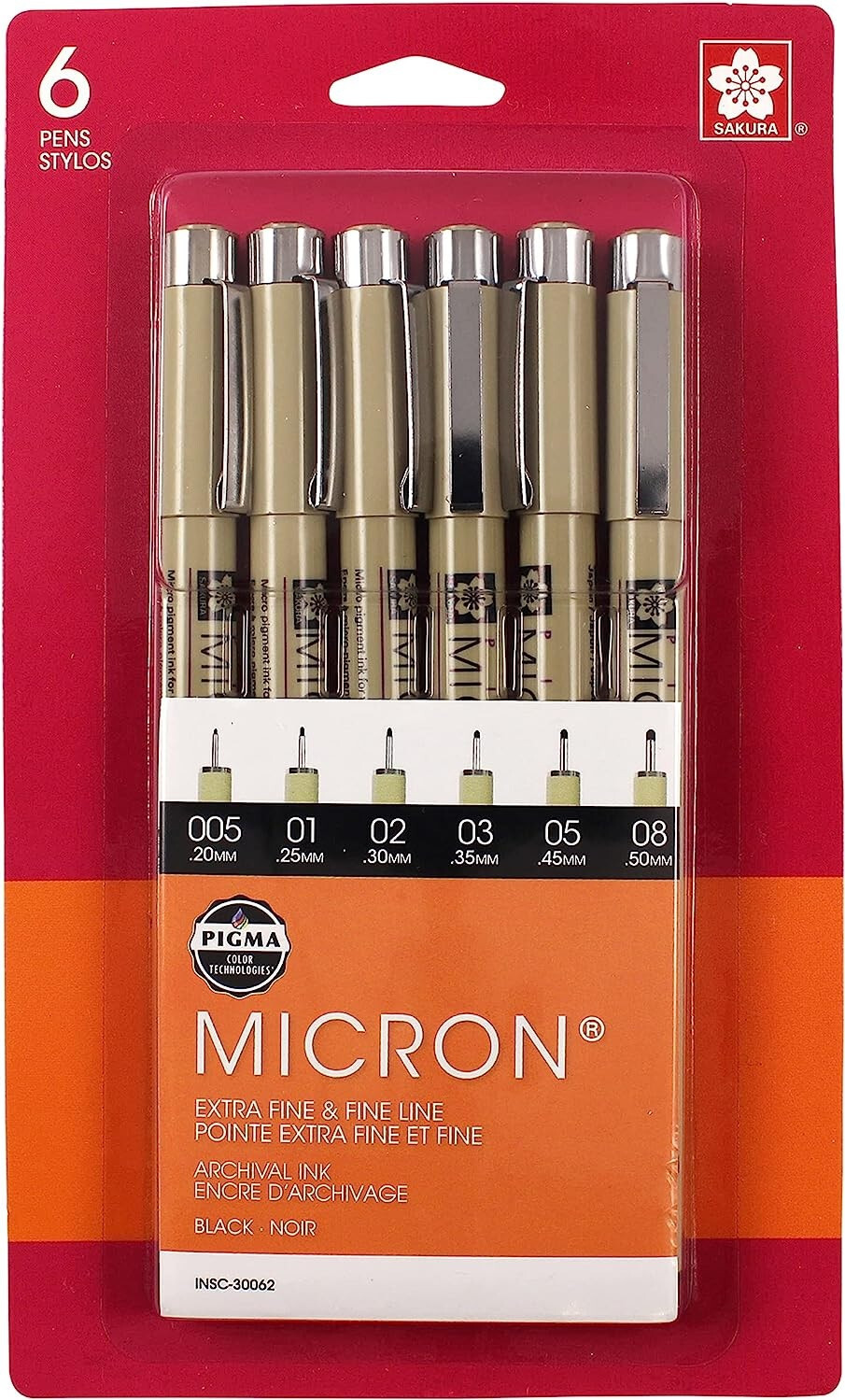 Sakura Pigma Micron Black Pens 6 Count Set 30062