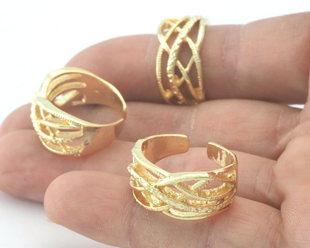 Statement ring Adjustable Shiny gold plated brass (18mm 8US inner size) 3367