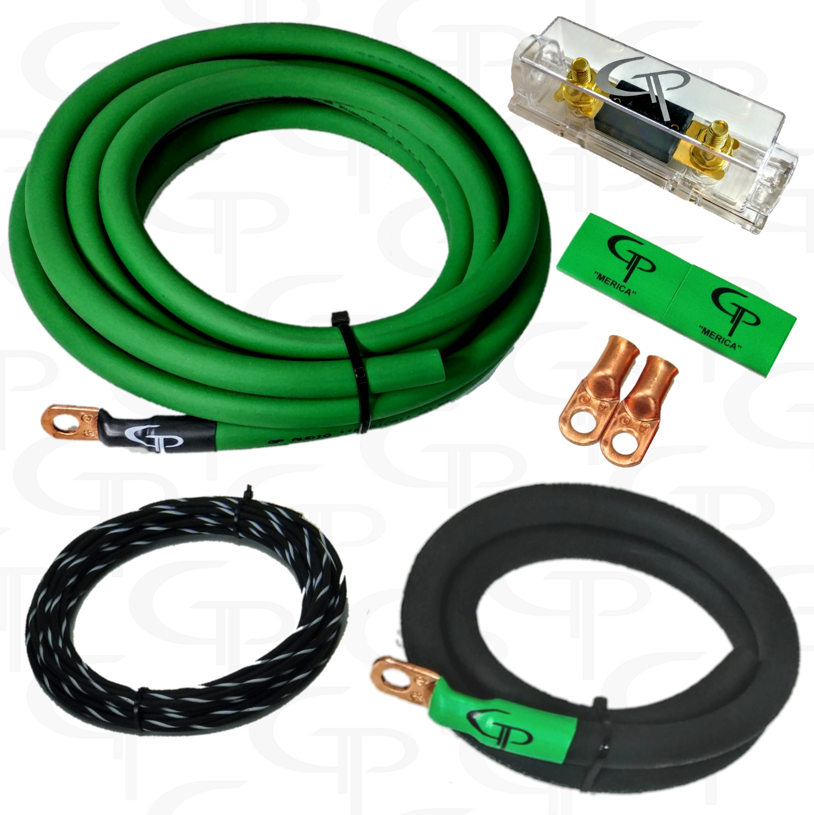 1/0 AWG GAUGE OFHC COPPER AMP INSTALL WIRING KIT GP CAR AUDIO GREEN BLACK WIRE