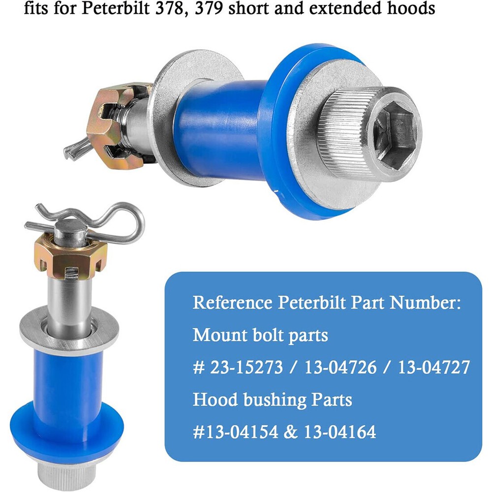 Engine Hood Hinge Pivot Bushing Kit Mounting Bolt Full Set For Peterbilt 378 379