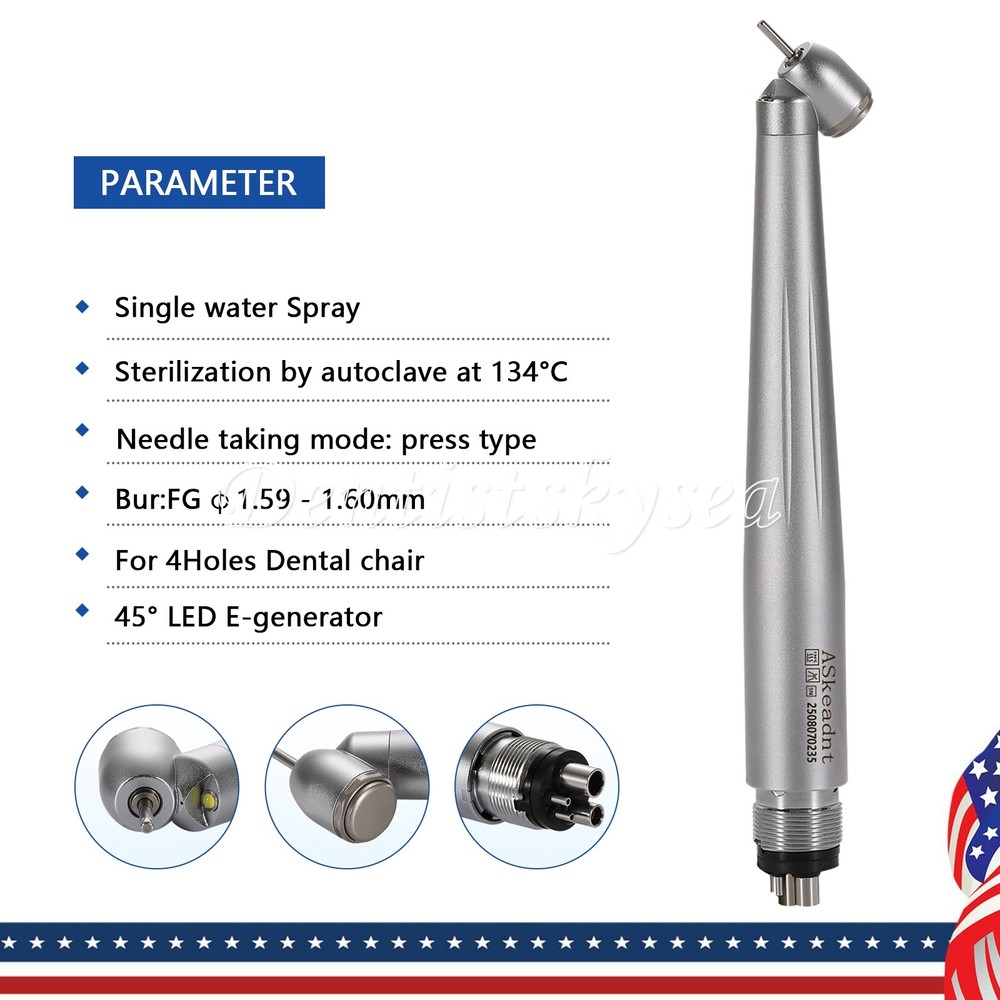 45 Degree Surgical High Speed Handpiece E-generator LED Push Button 4Hole Dental