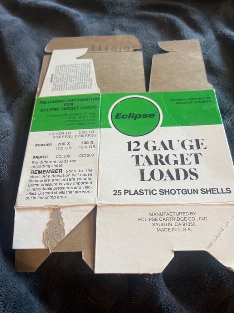 4 Eclipse 12ga. target loads empty shotgun shell boxes