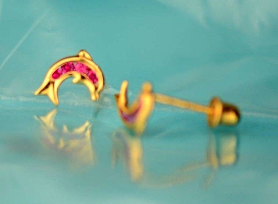 14k Yellow Gold CZ Dolphin Stud Earring