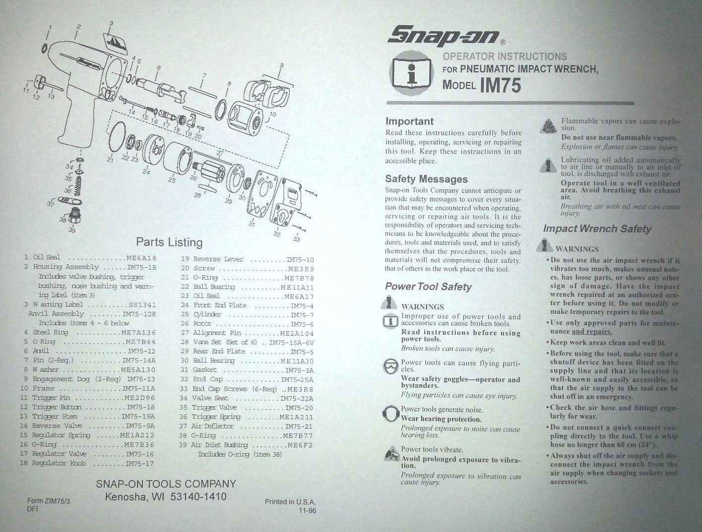SNAP ON IM75 MODIFIED THROTTLE VALVE REPAIR KIT: 2 VALVES, 2 SEATS & 2 O'RINGS