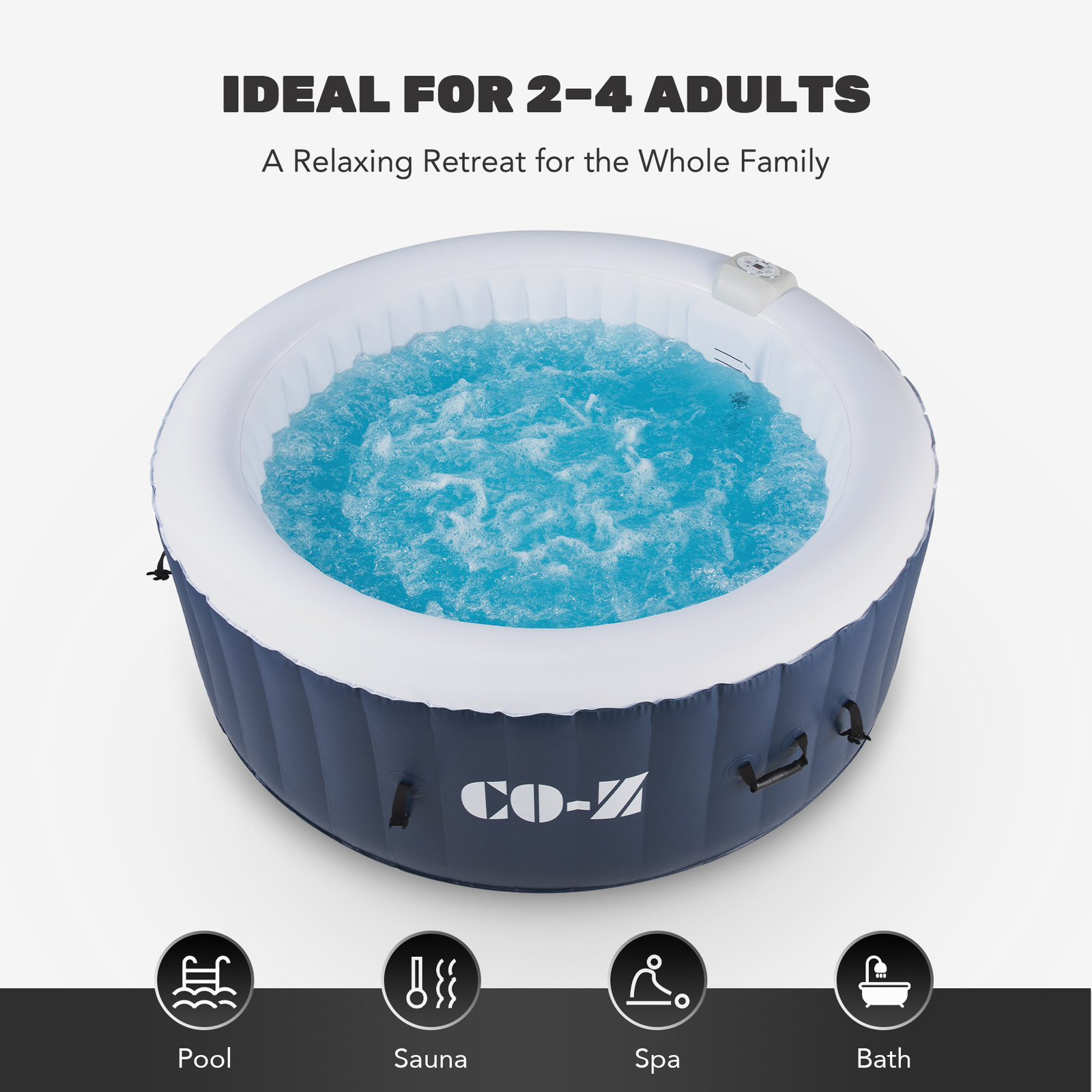 4-Person Inflatable Hot Spa Tub w 120 Air Jet & Cover & Pump Outdoor Round Blue