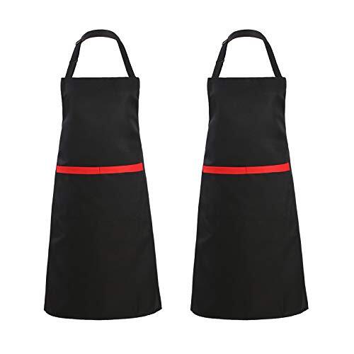 Pack Adjustable Bib Apron with Pockets, Waterdrop Resistant Cooking 2 Black
