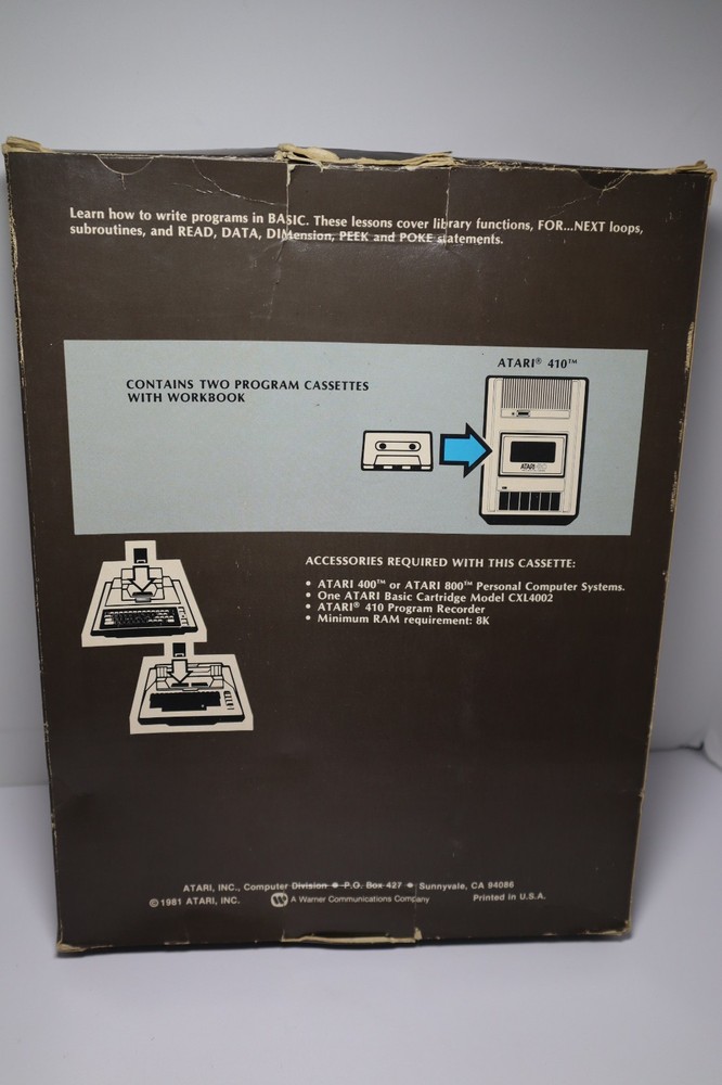Atari 400/800 Computer Invitation to Programming 2 Cassette EXIB CXL4106 Big Box