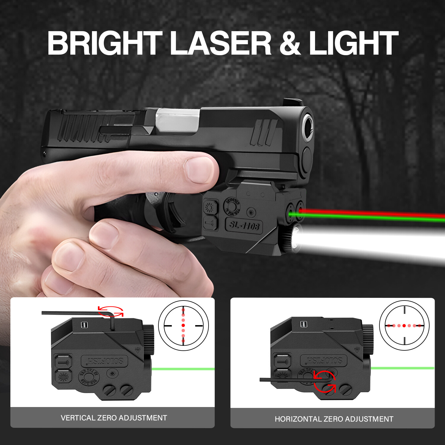 SOLOFISH Dual Laser Sight Purple/Green/Red for Pistol Picatinny Rail Mounted